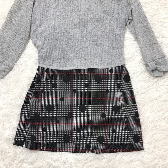 Light Gray Overlay Top Over Checkered Sheer Blouse - Picture 6 of 6